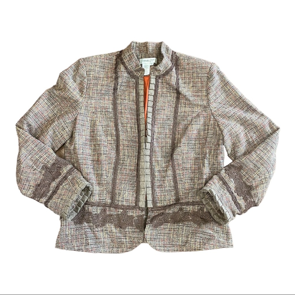 COLDWATER CREEK Brown Orange TWEED Blazer JACKET Coat MEDIUM Plaid